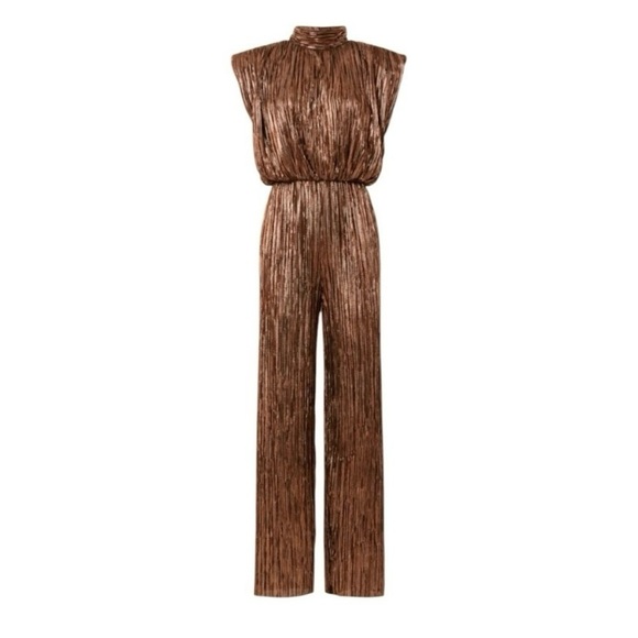 Sabina Musayev Jones Jumpsuit in Black & Metallic Gold Sleeveless Size Medium - Picture 4 of 12
